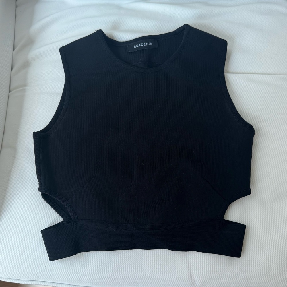 Black Open Back Cut Out Crop Top